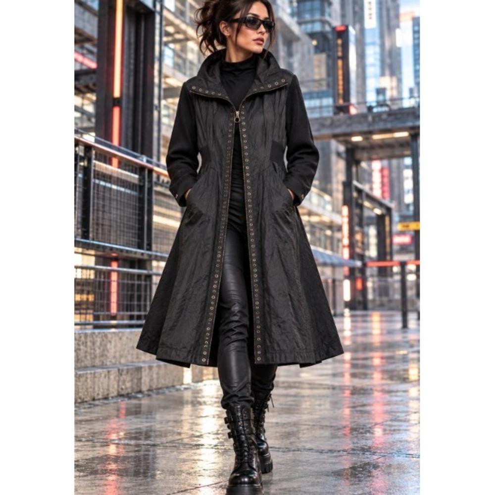 PCA 28095 H-C-D Black Long Coat Grommet Japanese Avant Garde Techwear Gothic